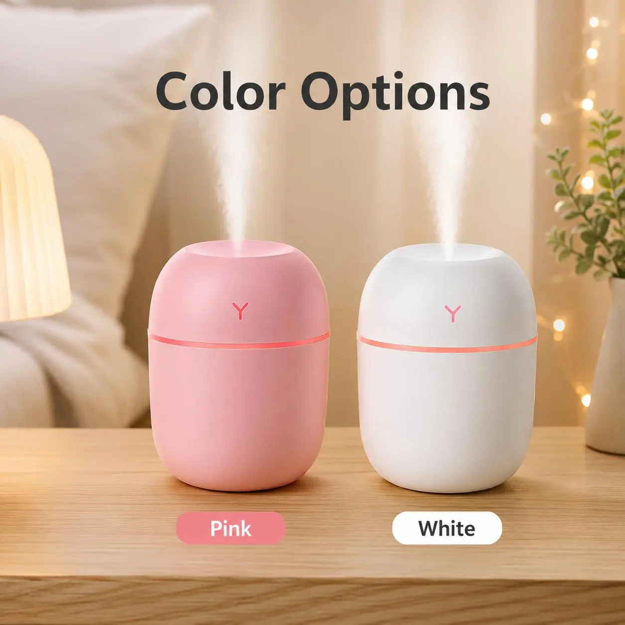 Portable Mini Humidifier with 2 Mist Modes, USB Powered Cool Mist Desktop Humidifier with LED Light for Bedroom, Office, Desk & Nightstand
