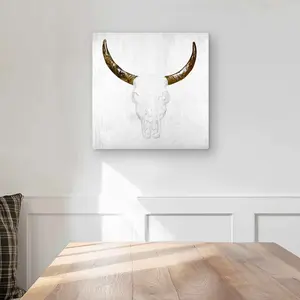 212 MAIN Aluminium Lightweight Bull Skull Wall Artwork - 16x16 in. Artistic Metal Print with Brown Horns, Living Room Home Decoration, Ideal Gift for Home Decor Enthusiasts