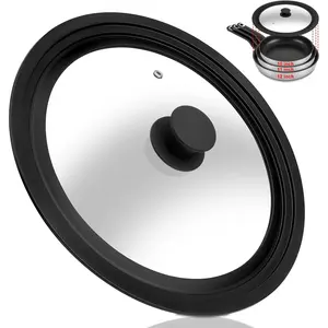 Universal Lid for Pots, Pans and Skillets - Tempered Glass Lid with Heat Resistant  Rim Fits 10" - 12" Diameter Cookware, Replacement Lid for Frying Pan and Cast Iron Skillet(10"11"12")