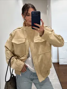 Women's Winter Jacket Zipper Oversized Stand Collar Multiple Pockets Workwear Street Style Casual Layered Outerwear