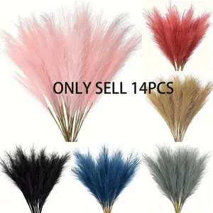 14pcs Artificial Pampas Grass, Tall Faux Fur Grass, Large Fake Bouquet Branches, Floor Vase Fillers, Home Kitchen Bohemian Decor