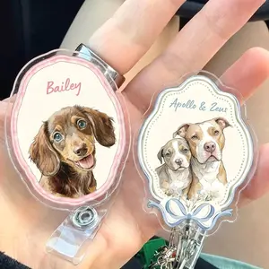 Custom Pet Badge Reel, Personalized Funny Pet Badge Reel from Photo, Dog Cat Photo ID Holder, ID Badge Buddy, Retractable ID Holder