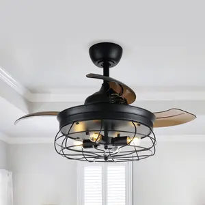 Parrot Uncle 36-inch Benally Black Industrial Retractable AC Motor Indoor Ceiling Fan with Lights and Remote Control