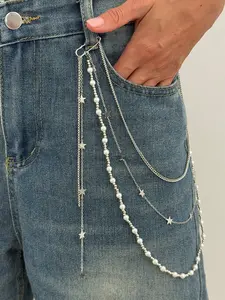 Women's Multi-Layer Fringe Pants Chain, Star Pearl Metal Waist Chain, Casual Denim Decoration Chain, Daily Wear, Street Style, Festival Party Gift