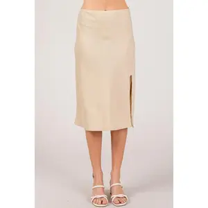Satin Midi Skirt with Side Slit – Elegant & Versatile