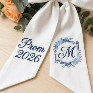 Embroidered Prom Bouquet Sash, Custom Prom 2026 Bow, Personalized Floral Monogram Bouquet, Keepsake Gift for Daughter, Sash for Prom