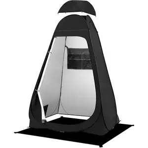 Pop Up Shower Tent, 6.9 FT Tall Changing Tent with Rain Shelter & Windows, Portable Privacy Camping Tents for Hiking Beach, UPF 50+ & Waterproof, 47.2" X 47.2" X 82.7", Black