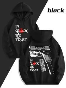Men's Gun Pattern Print Hoodie, Casual Loose-Fit Long Sleeve Pullover, Spring & Fall Fashion Sweatshirt with Pockets