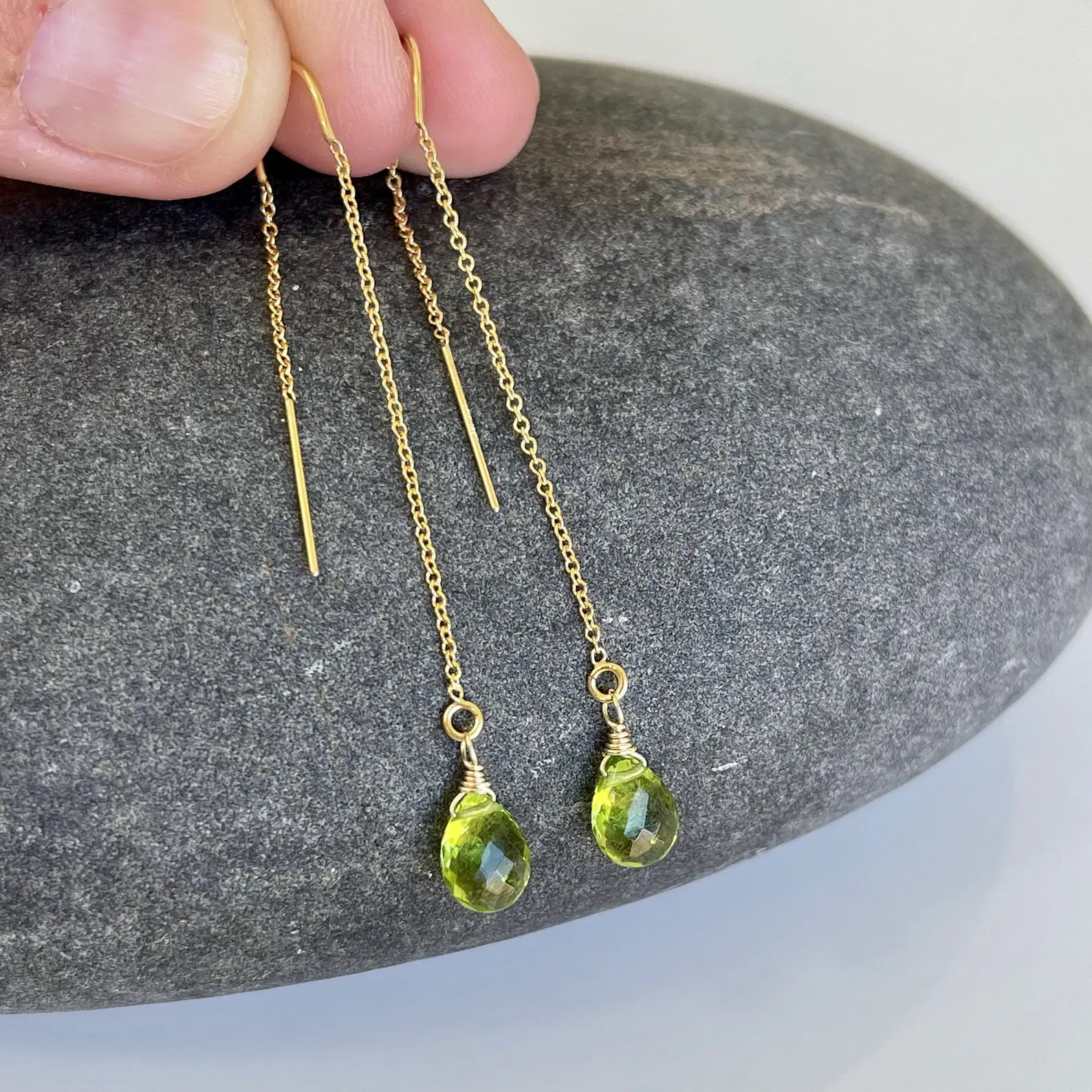 Peridot Threader Earrings- August Birthstone