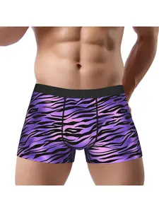 Men's Purple Zebra Print Boxers, Sexy Wild Animal Stripe, Funky Rave Party Casual Style Underwear