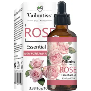 100ml Natural Rose Essential Oil, Refreshing & Moisturizing Aromatherapy Oil for Hair & Skin Care, Nourishing Body Massage Oil for Men & Women