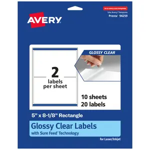 Avery Glossy Clear Rectangle Labels with Sure Feed, 5" x 8-1/8"