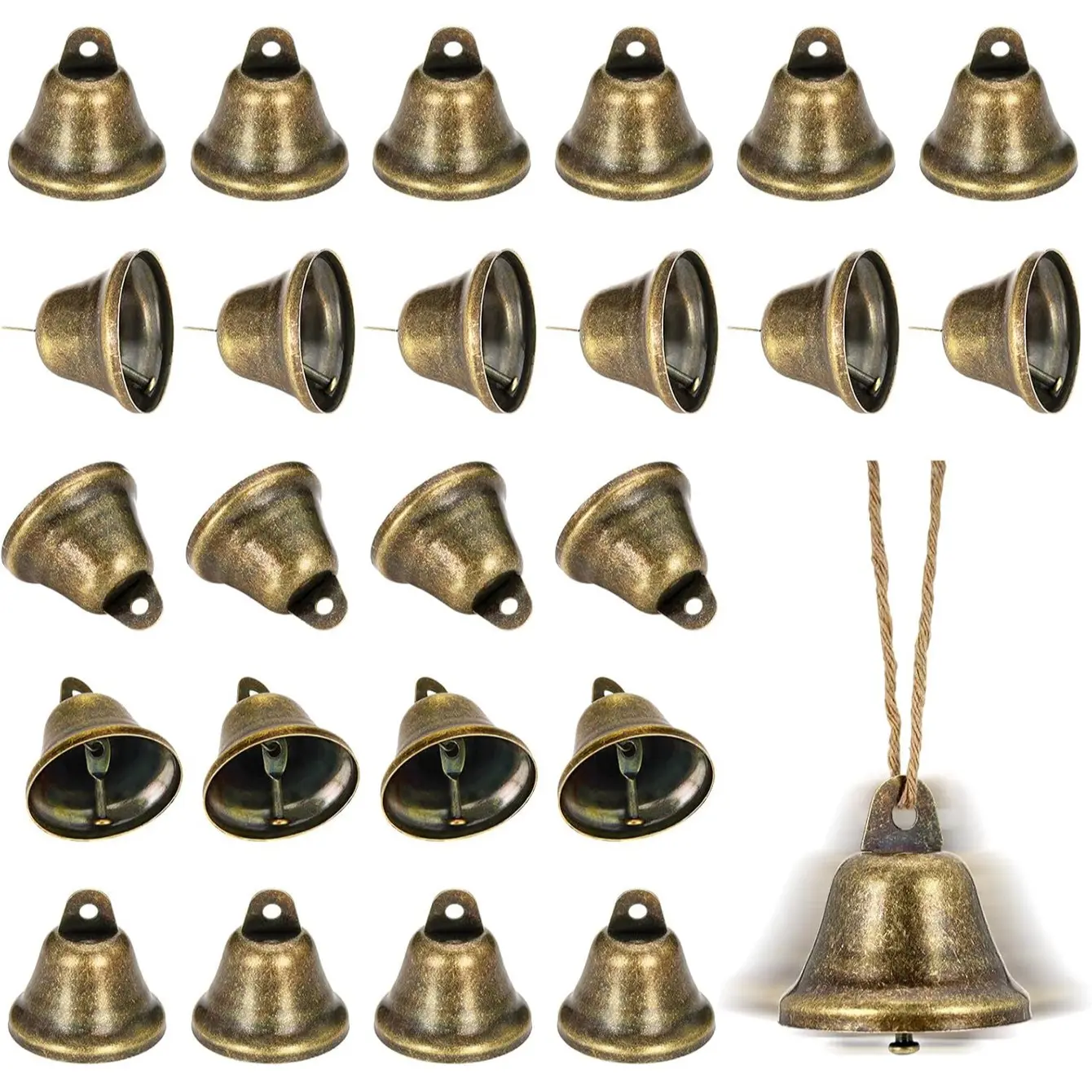 Multiple Vintage Brass Bells, Bronze Bell Charms, Retro Mini Pendants, Wedding Door Decor, Dog Collar, Christmas Halloween DIY Crafts