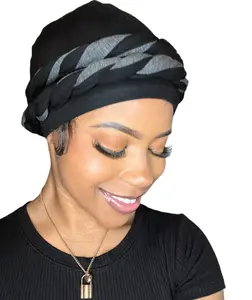 Pretied Satin Lined Head Wrap Turban Beanie Cap with Long Ties