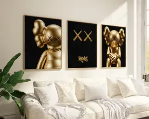 Hypebeast Golden Poster, Set Of 3, Gold KAWS Graffiti Poster Unframed