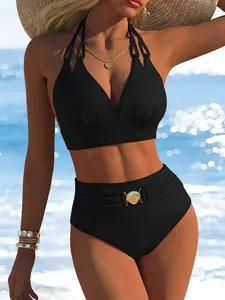 Women's Sexy Bikini Set, Strapless Bandeau Bikini, Adjustable Strapless Design, Elegant Random Pattern, Perfect for Summer Beachwear & Pool Parties