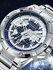 TIMEARTX Men's Watch, Fashion Map Pointer Watch, Automatic Date, Night Light, Perfect Gift for Men, Stylish and Functional Timepiece