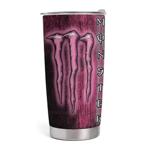 Pink Monster Energy Tumbler, Dark Punk Pink Grungy Design Cup, Travel Coffee Cup, Gift for Girlfriend, Stainless Steel Tumbler, Kitchen Drinkware, Tea Cup, Gift for Friends