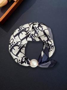 Pearl Magnetic Clasp Necklace Scarf Wrap with D Letter Pendant in Navy, Stylish Comfortable Scarf for All Seasons, Casual Versatile Fashion Accessory, Boho Style Shawl