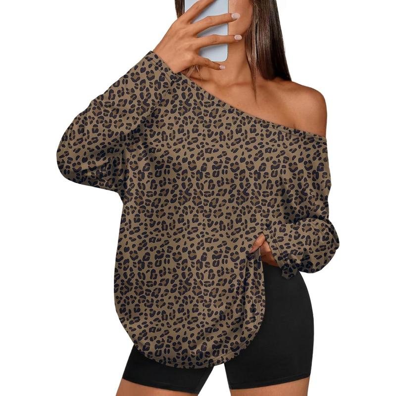 Womens Off The Shoulder Tops Oversized Tshirts Long Sleeve 2026 Casual Basic Tees with Camouflage Print Womenswear Blouse Floral  Fashion Elegance Everyday Style Fit