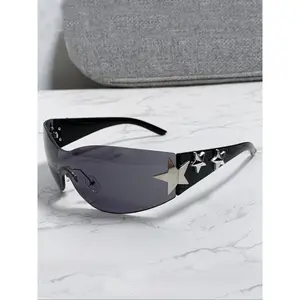 2-Pack Y2K Star Print Wrap-Around Glasses - Retro Street Style Frames for Men and Women, Trendy Everyday Non-Prescription Eyewear