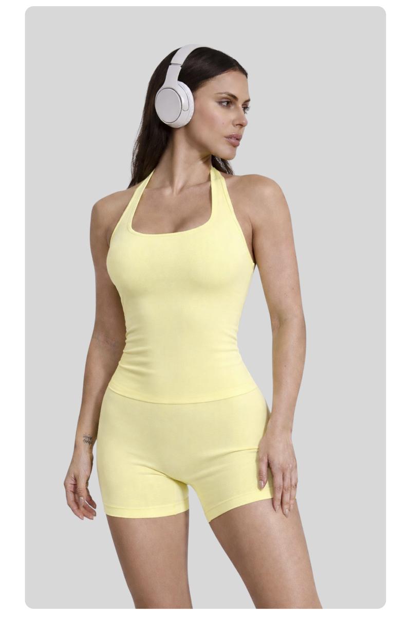 Coral Canton Halter Top & Impact Short Set