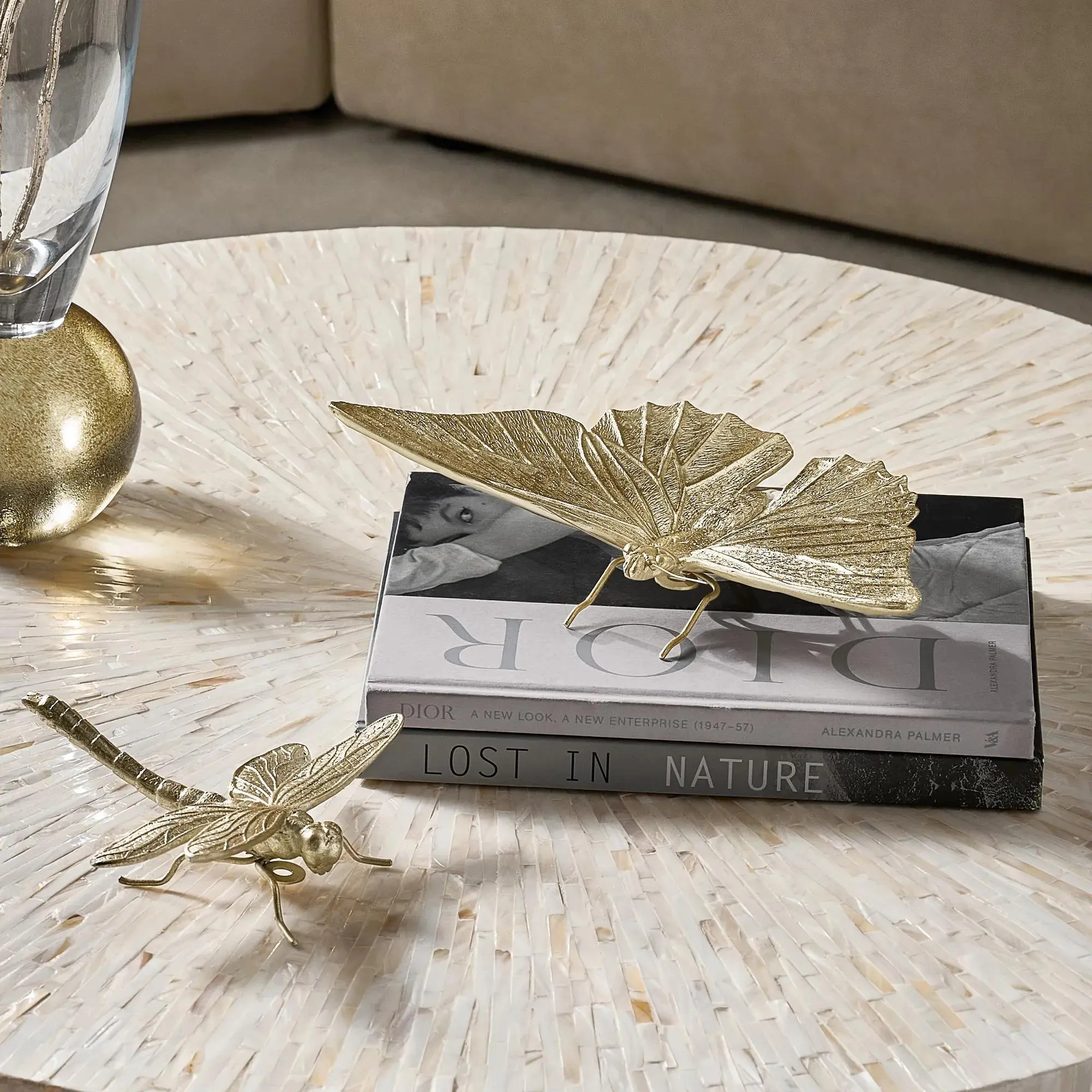 Z Gallerie Gilt Butterfly-and-Dragonfly Decorative Statue Set, Home Decor Accent for Living Room Bedroom