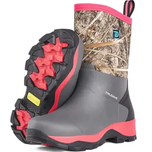 TruDave Women's Pink Rubber Rain Boots 4.5mm Neoprene Insulated Mid-Calf Work Boots Anti-Slip Breathable Waterproof Shoes