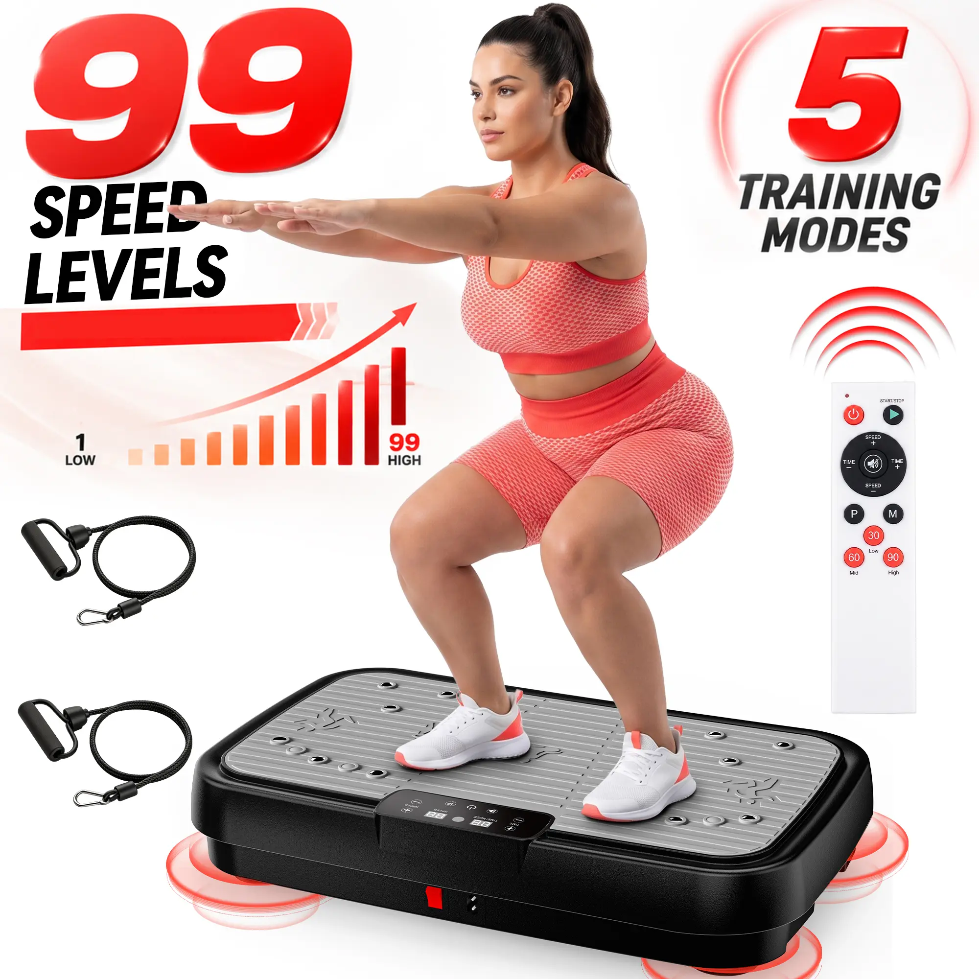 Vibration Plate Exercise Machine, 400 lbs Capacity, 99 Speed Levels Vibration Platform with Resistance Bands, Low-Impact Home Workout Full Body Fitness Equipment
