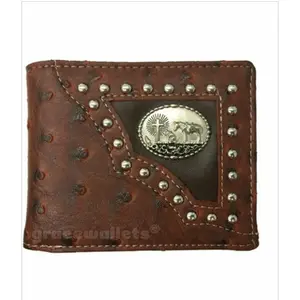 Men's Western Bifold Wallet Cross Praying Cowboy Design in Brown Leather