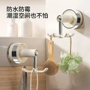 Six-Claw Rotating Suction Cup Hook Spoon Spatula Kitchen Adhesive Hook No-Drill Waterproof Bathroom Hook Kitchenware Storage Rack Organiser Milk White (Suction Cup)