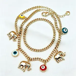Gold Devil's Eye Bracelet with Baby Elephant Pendant Adjustable Length Stylish Accessory for Fashion Lovers Trendy Jewelry for Everyday Wear & Meaningful Protection