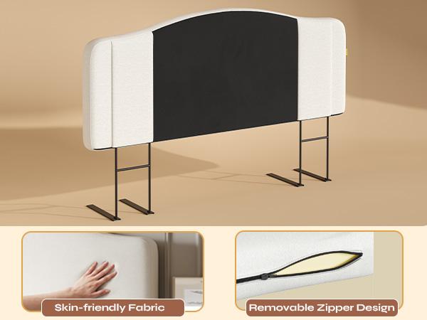 Pinmoco Upholstered Headboard for Bed, Height Adjustable and Memory Foam Arc-shaped Head Board【Headboard Only】 Pinmoco Upholstered Headboard for Bed, Height Adjustable and Memory Foam Arc-shaped Head Board【Headboard Only】