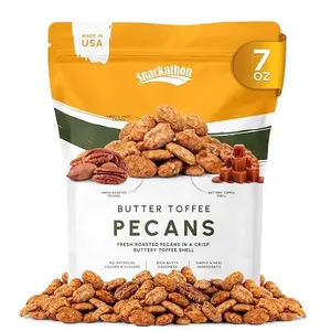 Snackathon Butter Toffee Pecans, Gourmet Glazed Pecans in Resealable Bag, All-Natural Sweet & Crunchy Toffee Coated Snack, Made in USA, Great for Gifting & Charcuterie Boards