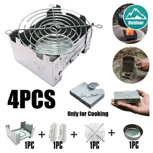 4-Piece Mini Folding Camping Stove Set - Compact Design with Windshield, Fuel Tray, Secondary Use for Firewood/Charcoal, Suitable for Hiking and Camping and Emergency Survival Kit Essentials | Ideal for Frying Pans, Pans, Cups, Cooking Only, No Food Touch