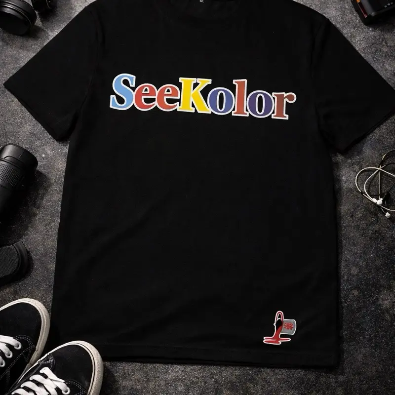 SeeKolor black shirt with multicolored logo