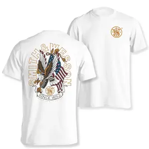 Smith & Wesson Eagle Heritage T-Shirt, Classic Americana Graphic Tee with Flying Eagle & USA Flag Back Print, Since 1852 Design, Unisex Crew Neck Shirt for Firearm Enthusiasts, Patriotic Style Fans