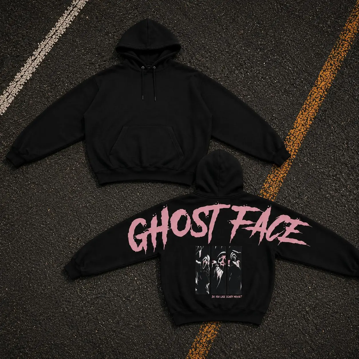Ghostface Pink Scream Movie Horror Firm Club Shoulder-to-Shoulder Back Lettering Sweatshirt Hoodie, Halloween Scream Movie Graphic Tee, Spooky Season, Gift for Him and Her, Vibes