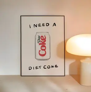 Retro Diet Soda Poster – Vintage Diet Coke Wall Art Print, Minimalist Kitchen Decor, Funny Soft Drink Advertisement, Kitchen & Bar Wall Decor