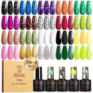 ROSALIND Stylelish Crackle Gel Pure Nail Polish Get Set with Base Coat Glossy/Matte Top Coat Gel Varnishes Soak off Need UV Lamp,Cosmetic Manicure for Nails Art Unique Cutics Crack Style