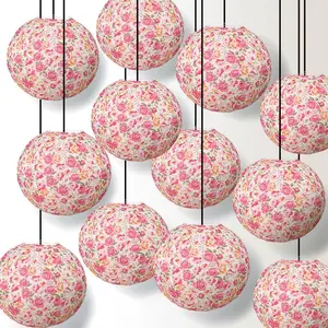 12-Pack 14 Inch Liberty Print Fuchsia Rose Floral Pattern Paper Lantern