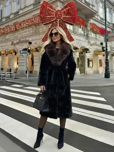 Women's Faux Fur Coat, Autumn Winter Chic Fashionable Long Sleeve Jacket, Elegant Thick Retro Loose Fit Medium-Length Outerwear