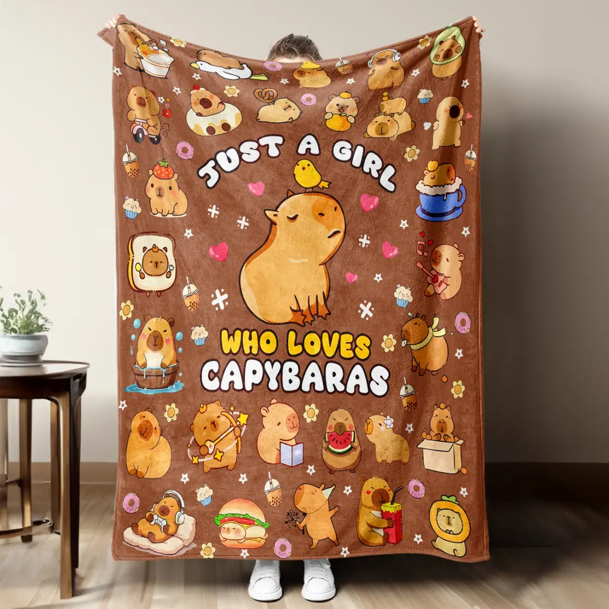 Capybara Plush Blanket - Soft Flannel Blanket with Capybara & Capybara Lover Design, All-Season Cozy Throw for Bed, Sofa, Office, Or Gift - Ideal Holiday Present For Capybara Enthusiasts, Capybara Blanket, Sofa Cover, Durable Material, Home Decor