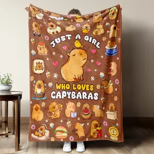 Capybara Plush Blanket - Soft Flannel Bedspread with Capybara & Capybara Lover Design, All-Season Cozy Throw for Bed, Sofa, Office, Or Gift - Ideal Holiday Present For Capybara Enthusiasts, Capybara Blanket, Sofa Cover, Durable Material, Home Decor