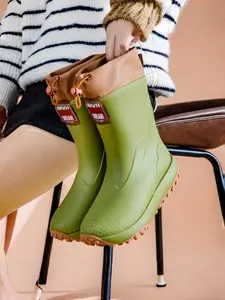 Women's Vintage Mid-Calf Rain Boots, Slip Resistant Boots, Waterproof Anti-Slip Thick Sole, All-Weather Outdoor Fashion Shoes, Perfect for Daily Use