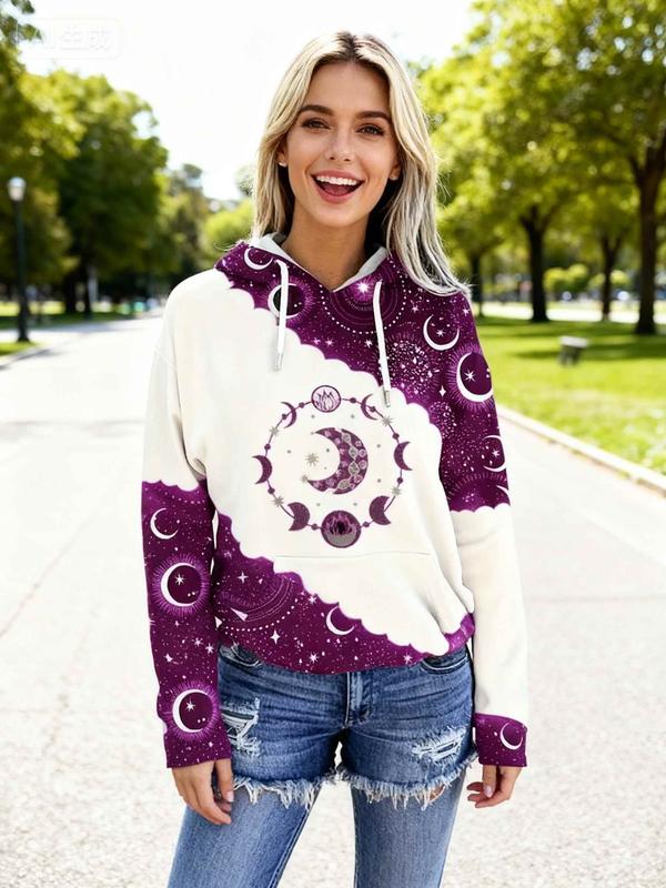 Women's Pullover Hoodie - violet Celestial Graphic Sweatshirt with Hood, Soft Everyday Casual Hoodie for Women, Machine Washable Sweater