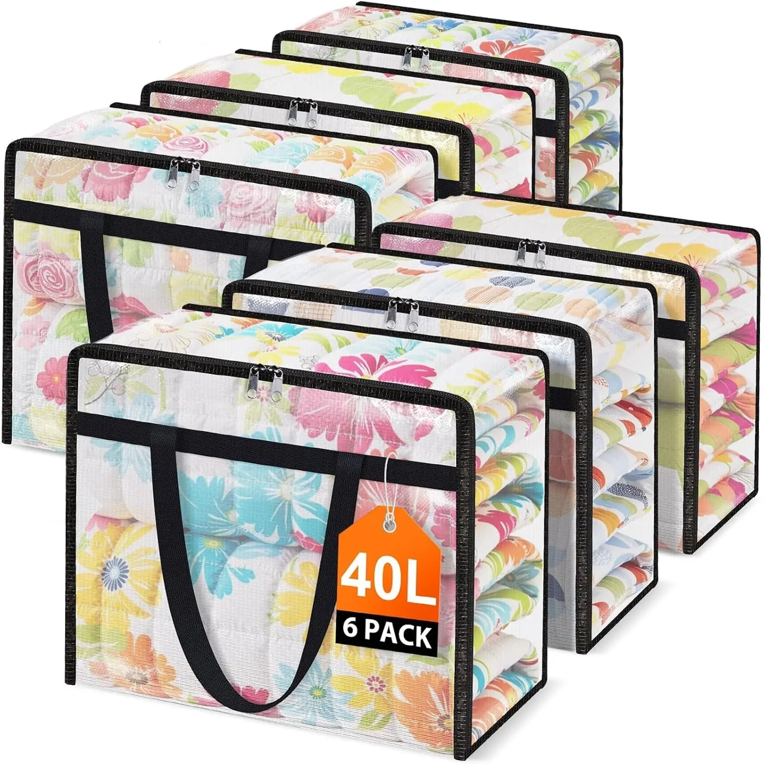 40L Clear Under Bed Storage Containers, Clothes Storage Bags |  Foldable Moving Bags with Sturdy Handles, Clothing Organizer Totes for Bedding Comforter Sheet