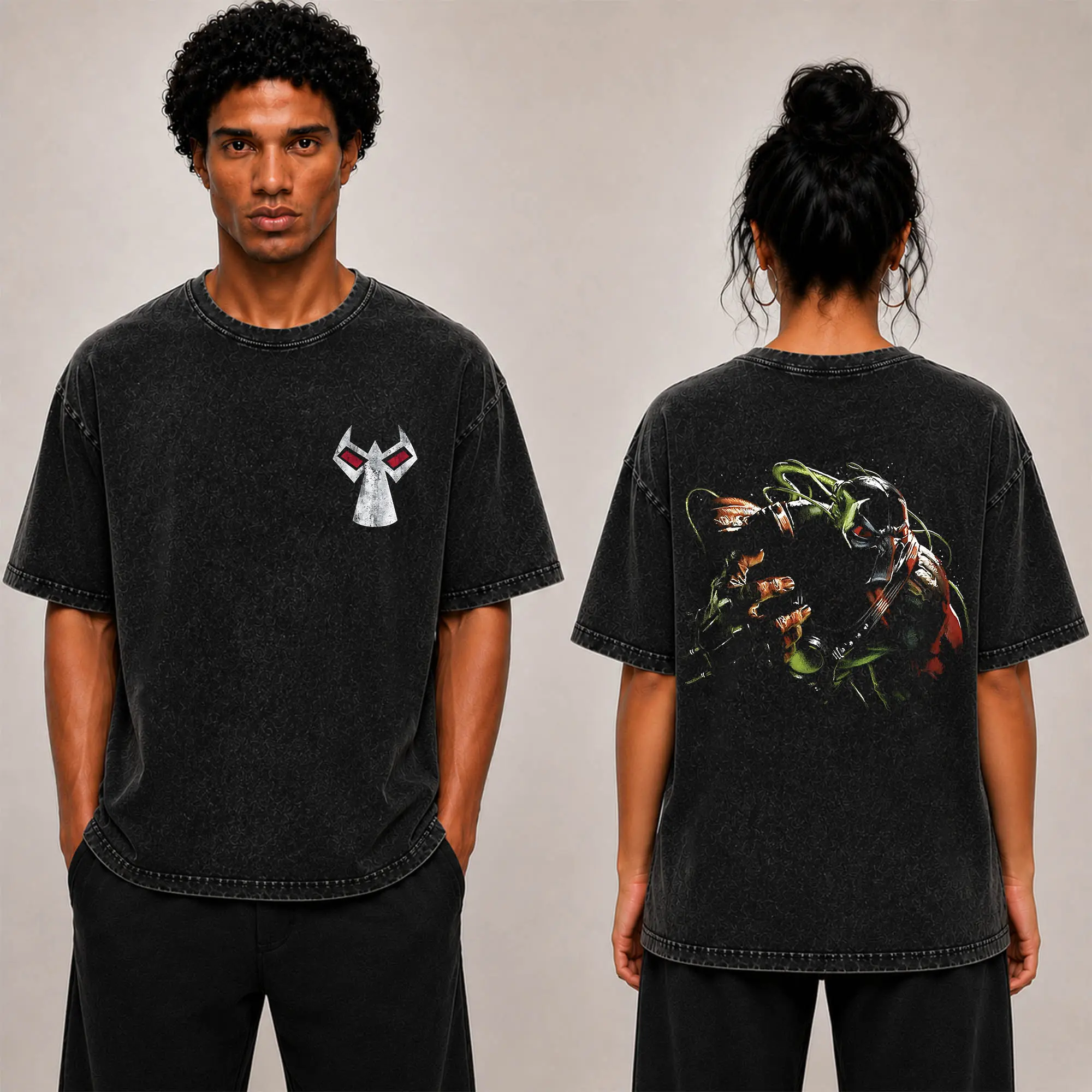 Men's Ribbed Vintage Bane "The Man Who Broke the Bat" Graphic T-Shirt - Vengeance of Bane #1 Hero Verse Comics Edition, Double-Printed Oversize Acid-Washed Soft Cotton Round Neck Seamless Short-Sleeve Streetwear Top, Premium Cotton, Fabric, Cut