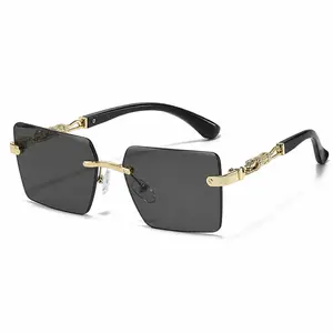 Men's Square Glasses, Classic Fashion Glasses, Casual Fashionable Rimless Glasses for Everyday Use, Fashion Accessories for Outdoor Activities, Stylish Trendy High Quality Eyewear