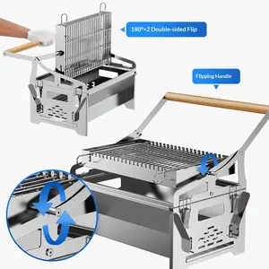 2026 new product: foldable flip-top bbq grill - wood, charcoal, and gas tank compatible - multifunctional bbq rack - exquisite and compact